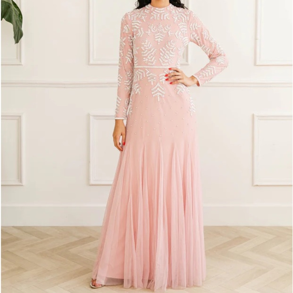 PASTEL PINK PEARL LONG SLEEVE MERMAID DRESS
